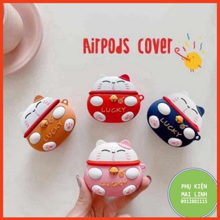 🌟 Vỏ bọc silicon Airpods 1 và 2 🌟 Mèo thần tài cho hộp sạc tai nghe Bluetooth airpod  i12, 18...