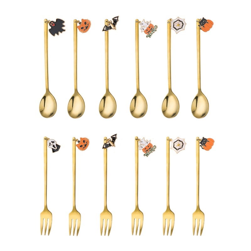 Set 6 Muỗng Cà Phê / Sữa Trộn Salad Bằng Thép Không Gỉ Phong Cách Halloween
