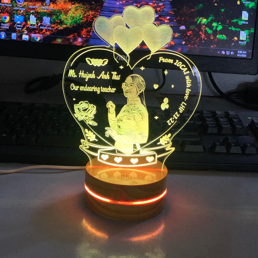 Đèn ngủ Led 3D khắc chân dung theo yêu cầu |Đèn led 3D trang trí phòng ngủ, để bàn,... 16 màu cảm ứng, điều khiển từ xa