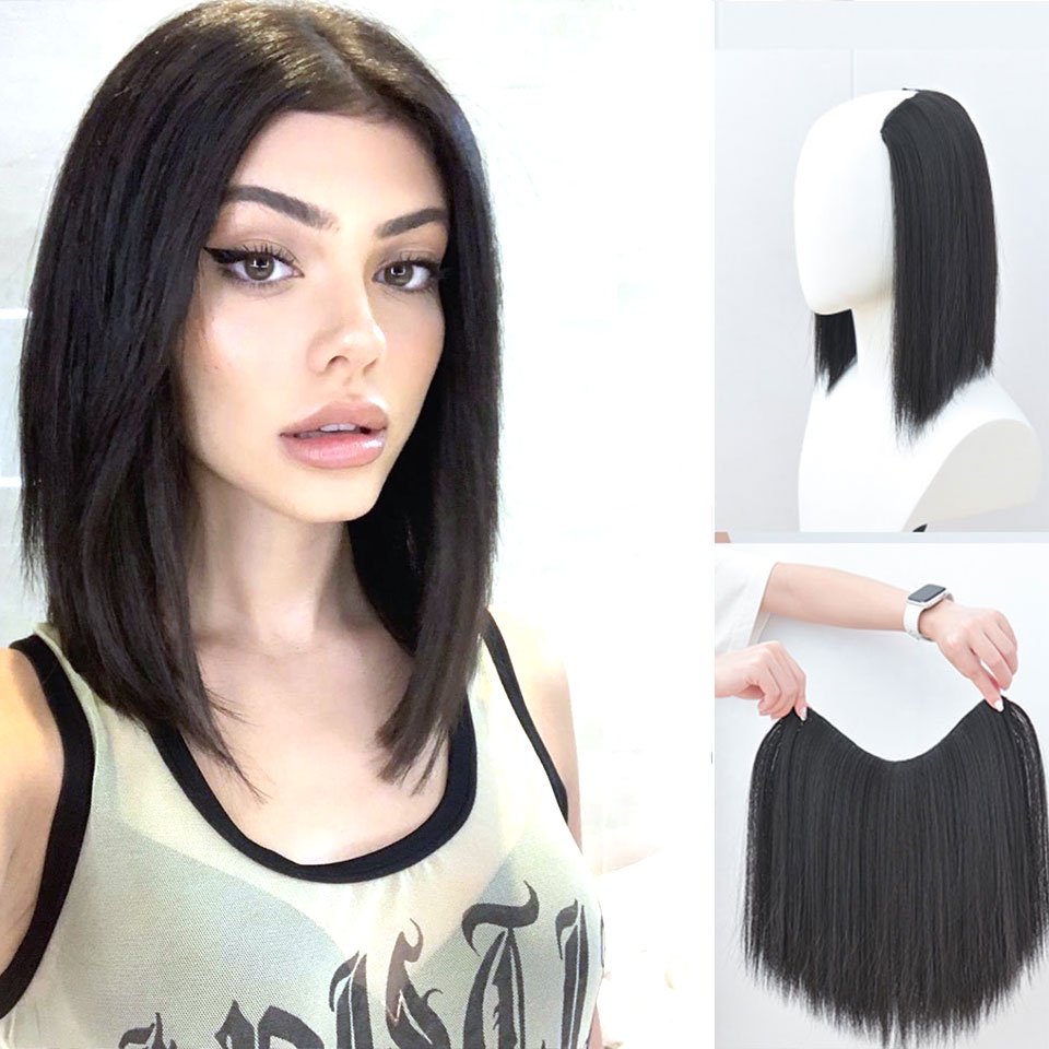Tóc Giả Ngắn 30Cm Dạng Kẹp Chữ U Tự Nhiên Bằng Sợi Tổng Hợp Dành Cho Nữ