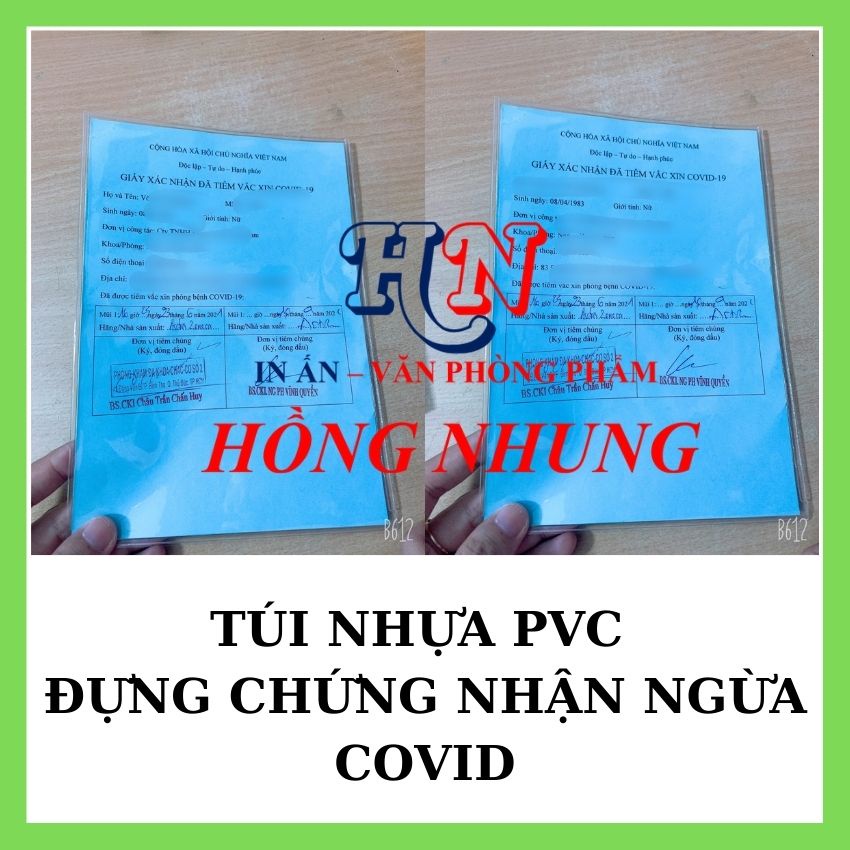 Túi Nhựa Dẻo PVC Bọc Chứng Nhận Tiêm Văcxin, Có Nắp, Nhựa Trong Suốt Bảo Vệ giấy chứng nhận chích ngừa của bạn