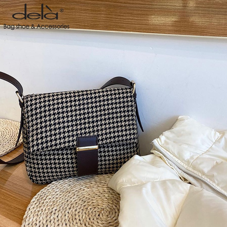 Dela Túi Đeo Vai Bằng Vải Len Sức Chứa Lớn Mẫu Mới Phong Cách vintage Pháp Cho Nữ