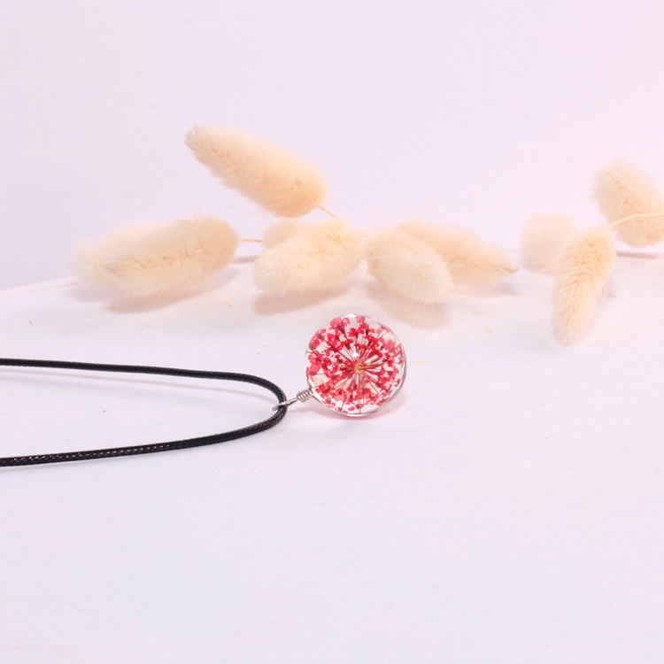 Dây chuyền mặt cầu handmade hoa khô thuỷ tinh resin epoxy trong suốt nhiều màu sắc 2poxy