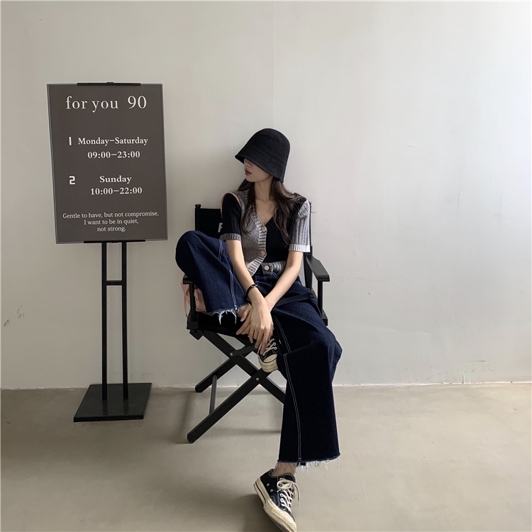 Áo croptop XIAOZHAINV tay ngắn cổ chữ V phong cách cổ điển cho nữ