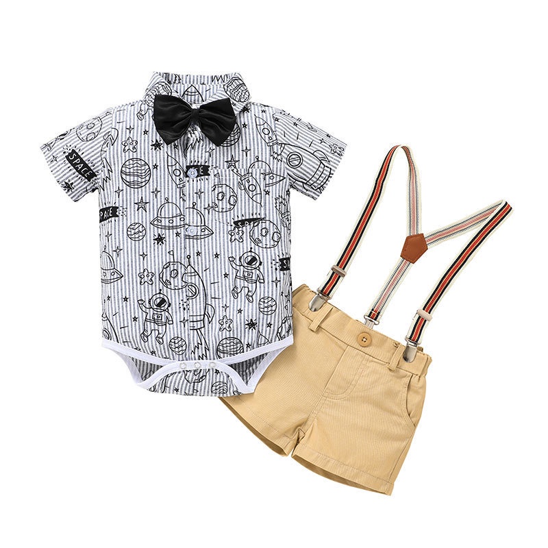 Combo bộ đồ áo sơ mi cho bé trai 6 đến 36 tháng Cotton Cộc In Họa Tiết Hoạt Hình tay ngắn áo phông quần yếm set mùa hè thời trang cho bé trẻ em sơ sinh