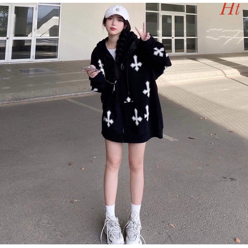 Áo khoác nỉ cotton chữ thập toàn thân H2A758