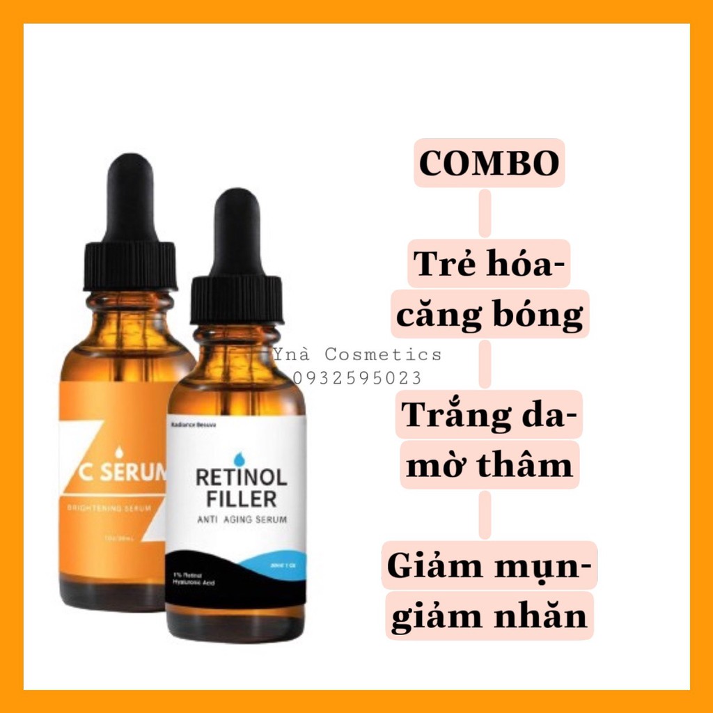 Combo Retinol Filler+ Vitamin C (Tinh Chất Trẻ Hóa, Căng Bóng, Trị Thâm, Sáng Da)