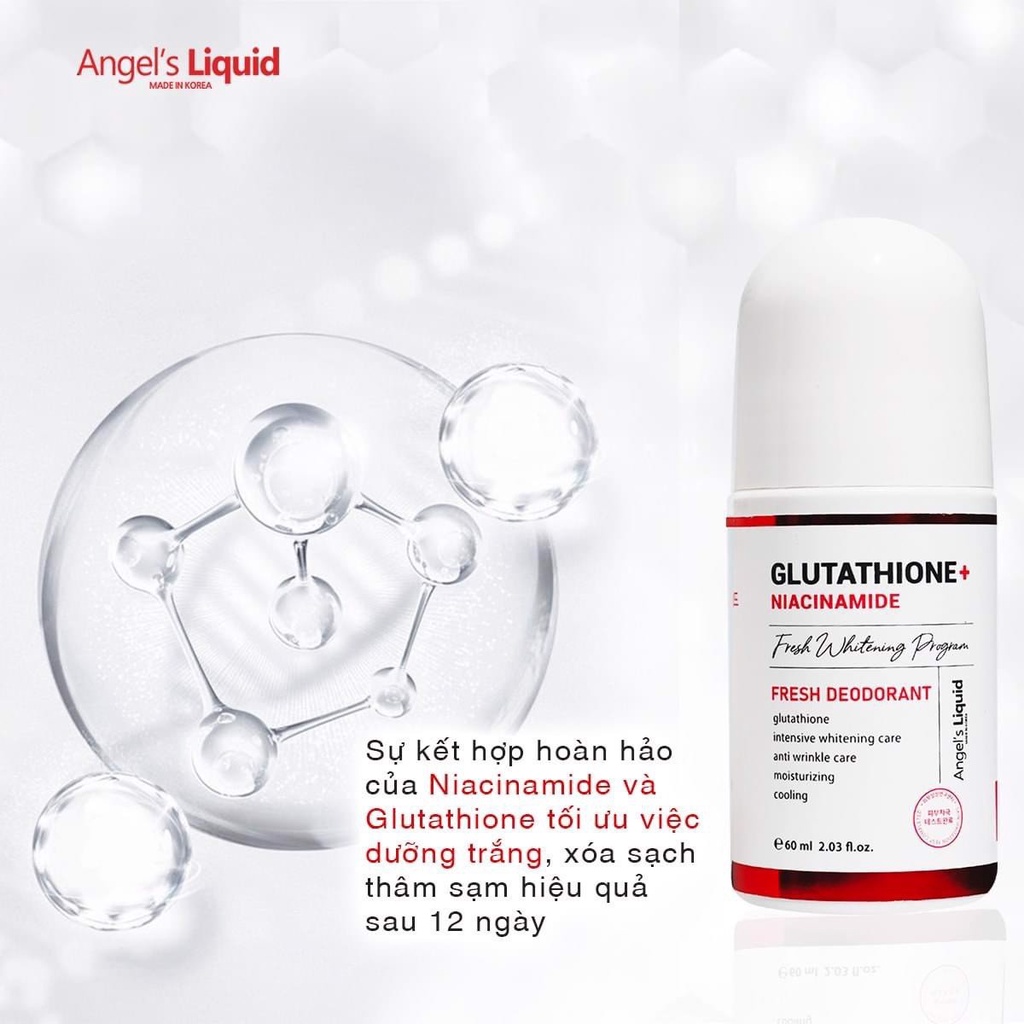 Lăn Nách Angel's Liquid Mờ Thâm Dưỡng Trắng Da Khử Mùi Angel's Liquid Glutathione Plus Niacinamide Fresh Deodorant 60m