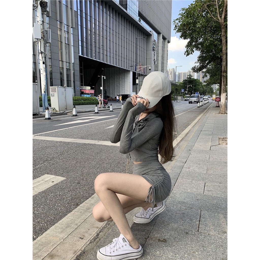Set 2 món váy rút hông đóng cúc ôm body mặc tôn dáng/ Set áo crt dài tay phối chân váy ngắn dây rút quyến rũ Nagnagstore