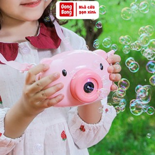 Máy thổi bong bóng xà phòng tự động hình máy ảnh heo hồng đồ chơi bắn bong bóng cho bé đáng yêu Gong Bong Store