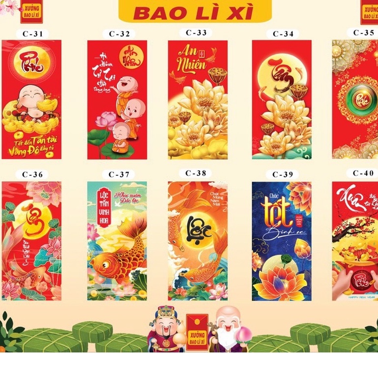 Sỉ 100 bịch bao lì xì 2023 10 cái/bịch giấy C150 dày dặn