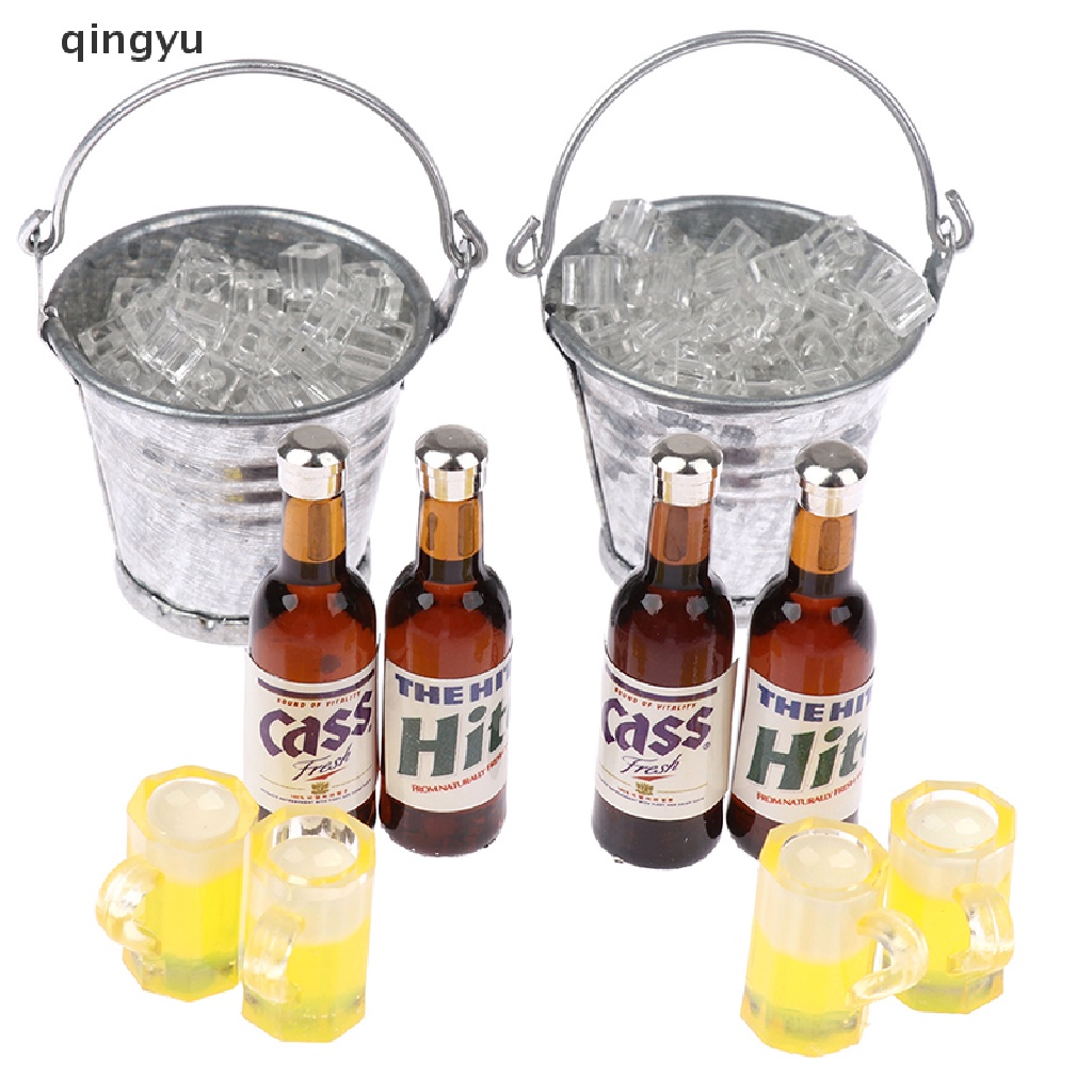 qingyu 1:12 Mini Dollhouse Beer Bottle Bucket Ice Cube Cups House Food Furniture Toys PLI