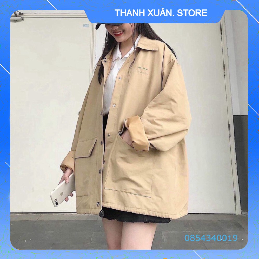 (New) ÁO KHOÁC KAKI 2 TÚI VUÔNG BOX DÂY RÚT - ÁO SƠ MI KHOÁC CÚC BẤM MÀU BE ULZZANG 👗💝-TXShop