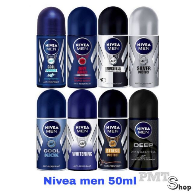 Lăn khử mùi nam Nivea Men 50ml Deep, Black & White, Dry Impact, Silver protect, Cool powder, Whitening ngăn mùi 48h