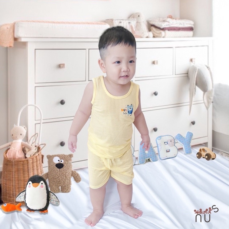 Bộ ba lỗ Nus vải sợi tre thông hơi siêu mềm mát cho bé