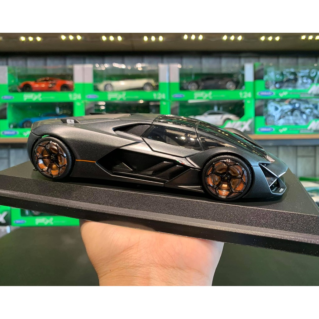 Mô hình ô tô siêu xe Lamborghini Terzo Millennio tỉ lệ 1:24 hãng Burago màu đen nhám