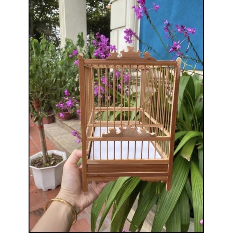 Lồng khuyên xách tay tiện lợi Bamboo lồng khuyên trúc đỏ để bàn (29,5x15,5x24)