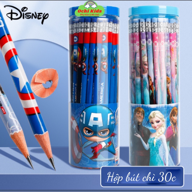 Set 30 cây bút chì, hộp bút chì gỗ in hoạt hình, cây viết chì HB có tẩy cho bé