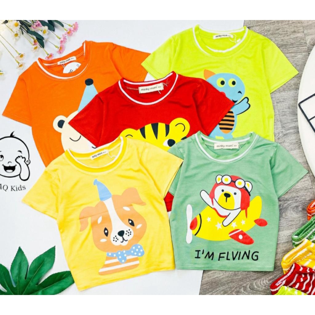 [BÉ 8-32kg] Bộ cộc tay minkymom thun lạnh, bộ cộc tay bé trai in khủng long gấu mèo dễ thương - BCQS