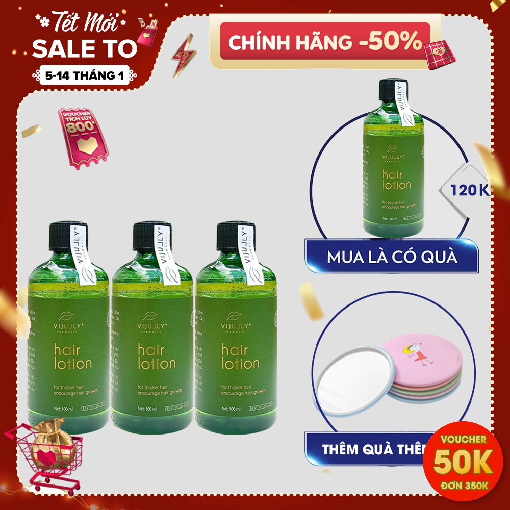 Bộ 3 Chai Xịt Dưỡng Tóc Hair Lotion, Tinh dầu bưởi Vijully, Ngăn Ngừa Rụng Tóc, Kích Thích Mọc Tóc, 100ml