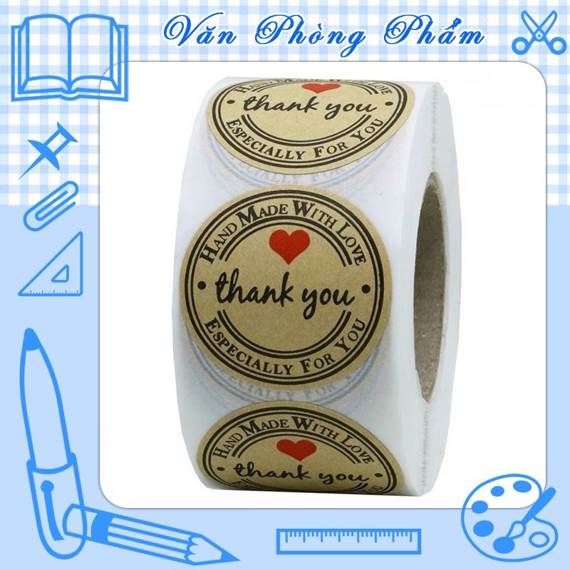 Cuộn 500 Tem Dán Trang Trí Thank You Hand Made With Love