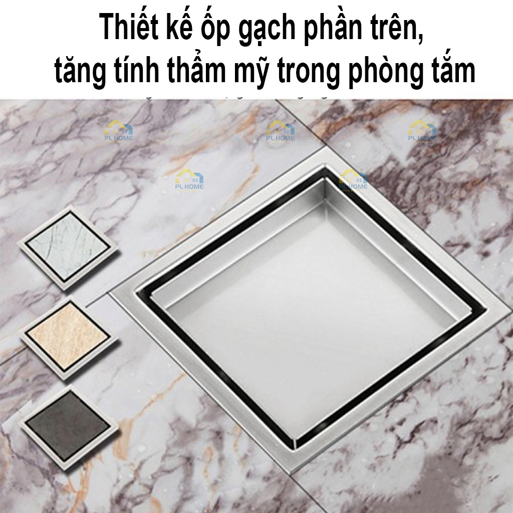 Phễu thoát nước sàn chống hôi Inox SUS304 kết hợp mặt ốp gạch, kích thước mặt 15x15 cm