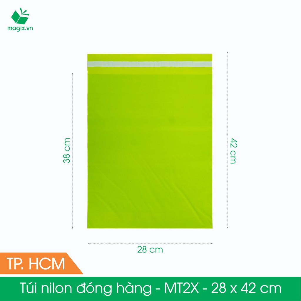 MT2X - 28x42 cm - Túi nilon gói hàng - 500 túi niêm phong đóng hàng màu xanh lá mạ