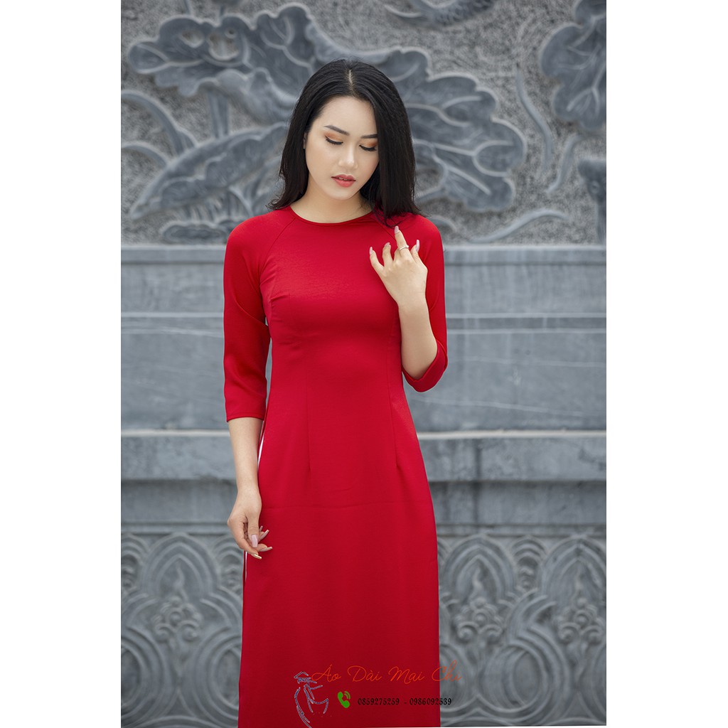 Bộ áo dài truyền thống chất liệu lụa Tây thi cao cấp - màu đỏ