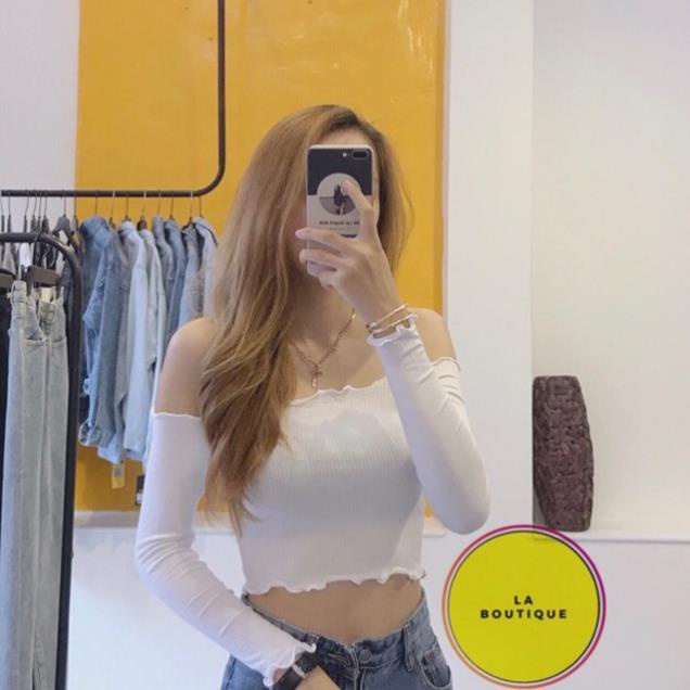 [hot] Áo thun bẹt vai tay dài cuốn biên, áo thu đông tay dài A1202 . | BigBuy360 - bigbuy360.vn