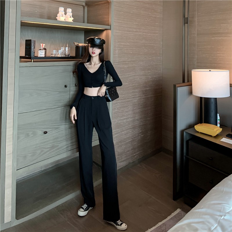 Xiaozhainv Quần Dài Lưng Cao Ống Rộng Phong Cách Hàn Quốc Dễ Phối Đồ | BigBuy360 - bigbuy360.vn