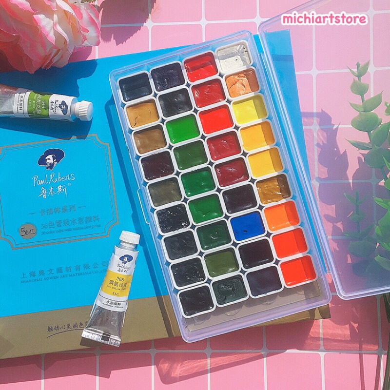 [Michi Art Store] Màu nước Paul Rubens Watercolor Pigments 36 màu pocket 0,5ml, 1ml hạng học sinh