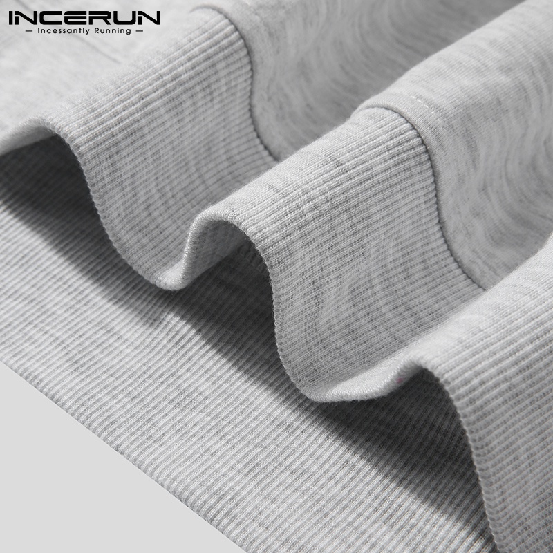 Áo sweatshirt INCERUN tay dài thiết kế khoét lỗ thời trang màu trơn có mũ trùm cho nam