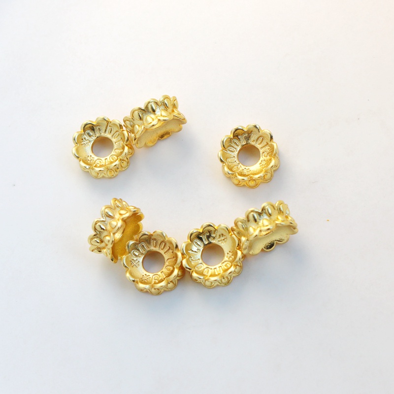 Hạt Xâu Làm Trang Sức Thủ Công Hai Mặt Màu Vàng Đồng 18K Lỗ Lớn diy