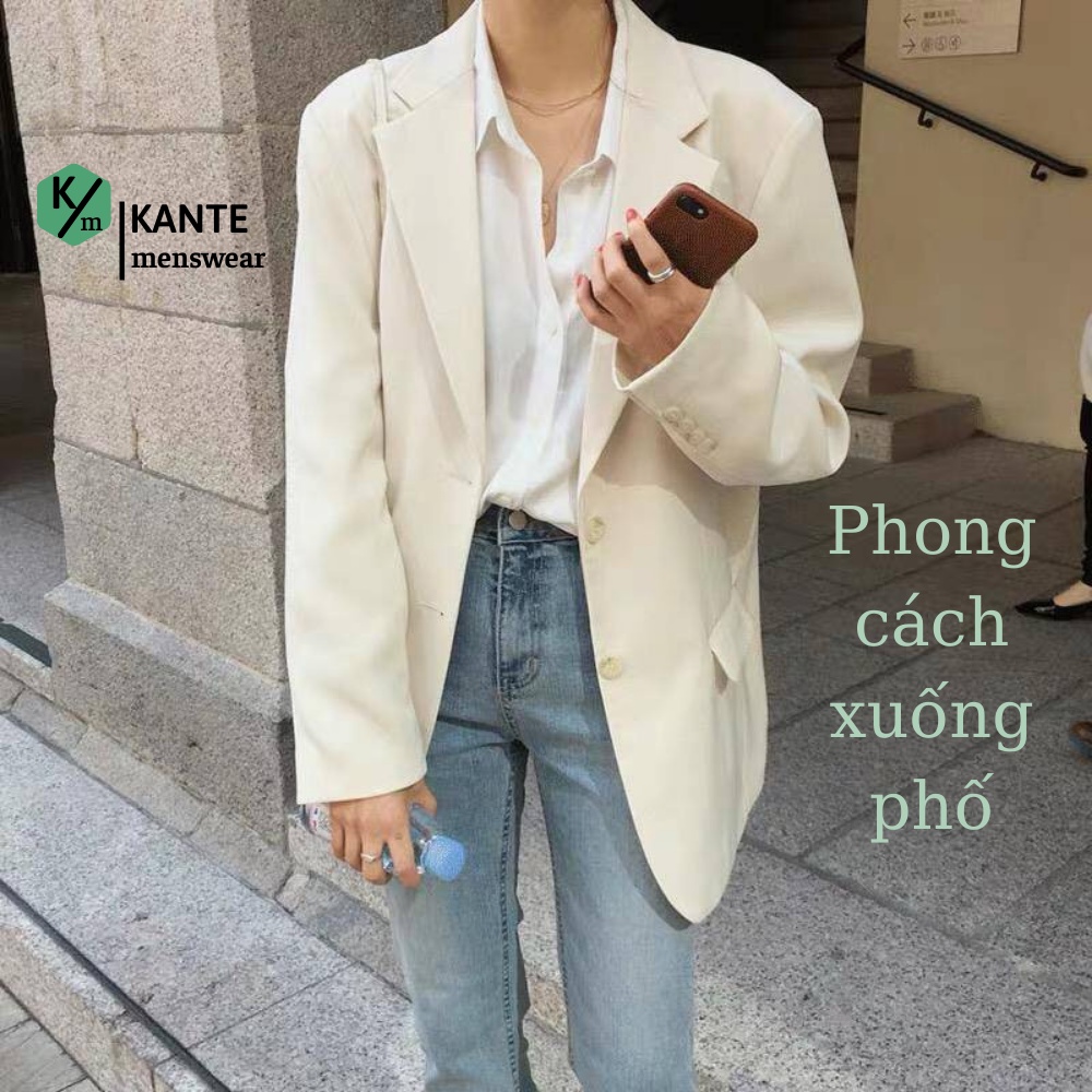 Áo khoác Blazer nam form rộng KANTE dài tay unisex basic chất Flannel Hàn cao cấp