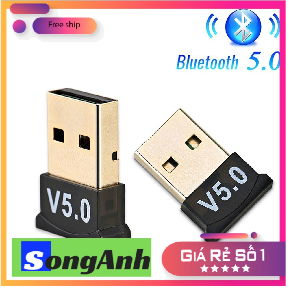 USB Bluetooth 5.0 CSR cho máy tính laptop tạo kết nối không dây LOẠI TỐT bắt sóng cực khỏe mét tặng đĩa cài