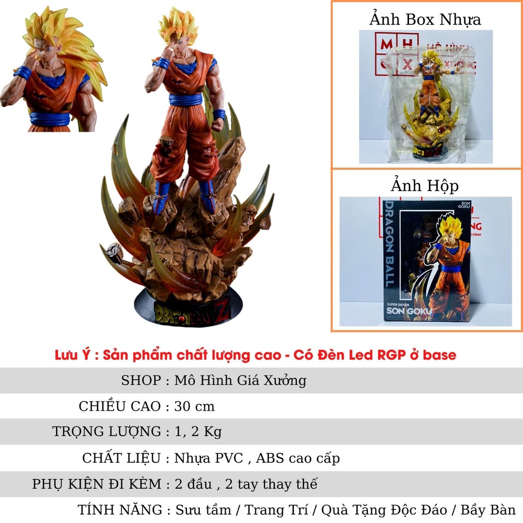 Mô hình Dragon Ball Songoku có đèn led ở base 2 đầu 2 tay thay thế, siêu chất cao 30cm , figure mô hình 7 viên ngọc rồng