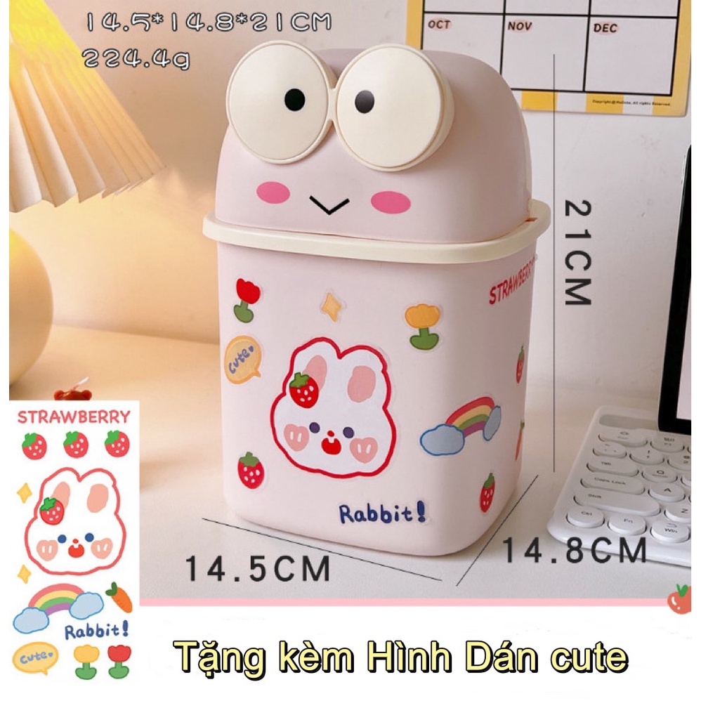Thùng rác Ếch cute có nắp để bàn cỡ lớn TẶNG STICKER, giỏ nhựa đựng bút đồ dùng học sinh đa năng giá rẻ