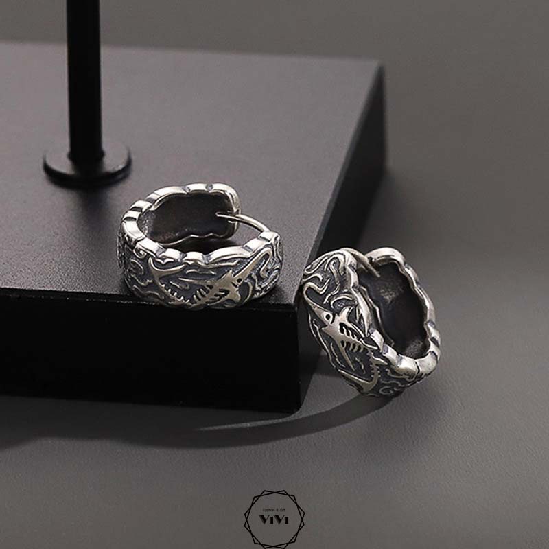 Bông tai bạc nam kiểu tròn cá tính Sharbone 11mm – khuyên tai bạc ViVi_Gift