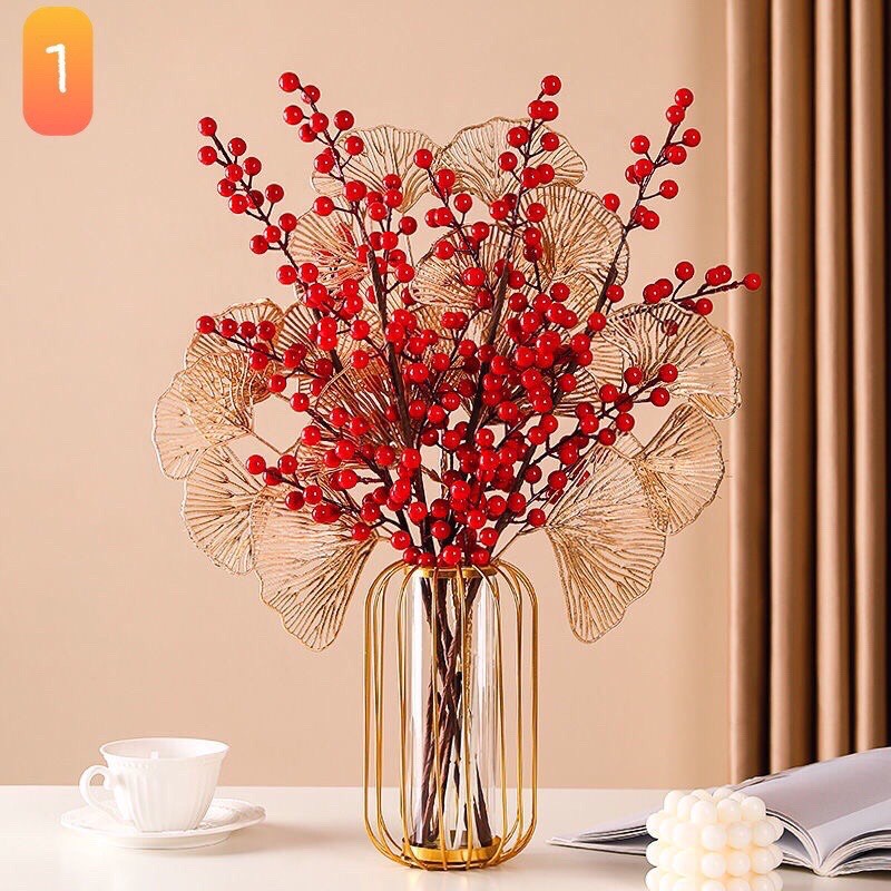 Cành đào đông đỏ 12 nhánh 6 nhánh có cành điểm Decor trang trí nhà cửa văn phòng, phòng khách, cửa hàng