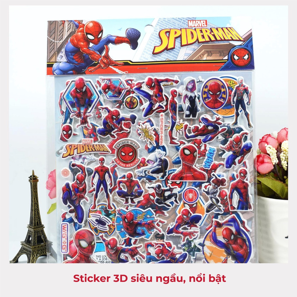 Set sticker hình dán người nhện fesson, Sticker 3d spider man cho bé trang trí sáng tạo