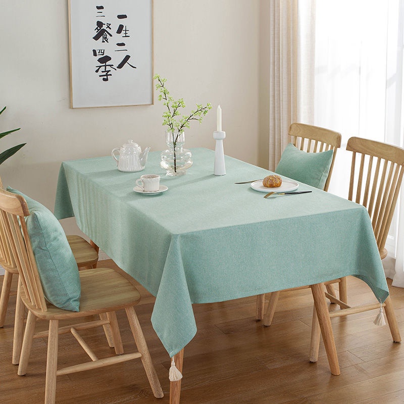 Khăn Trải Bàn Hình Chữ Nhật Vải Cotton Lanh Dày Màu Trơn Phong Cách Nhật Bản