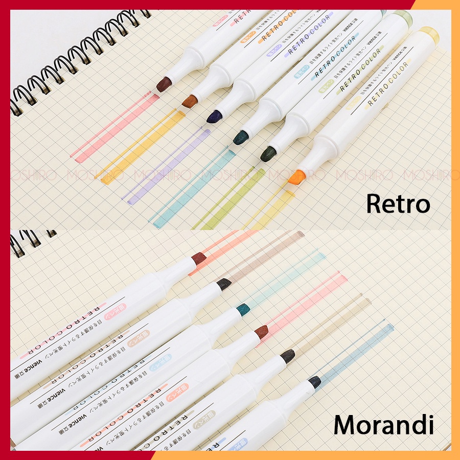 Set 6 Bút Highlight dạ quang Moshiro nhớ dòng hỗ trợ ghi chú, đánh dấu tiện dụng nhiều màu