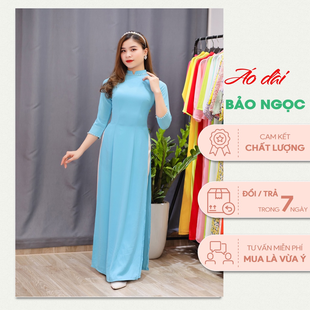 Áo Dài Truyền Thống, Màu Xanh Dương, Lụa Chiffon Cao Cấp, Không Nhăn, Không Xù