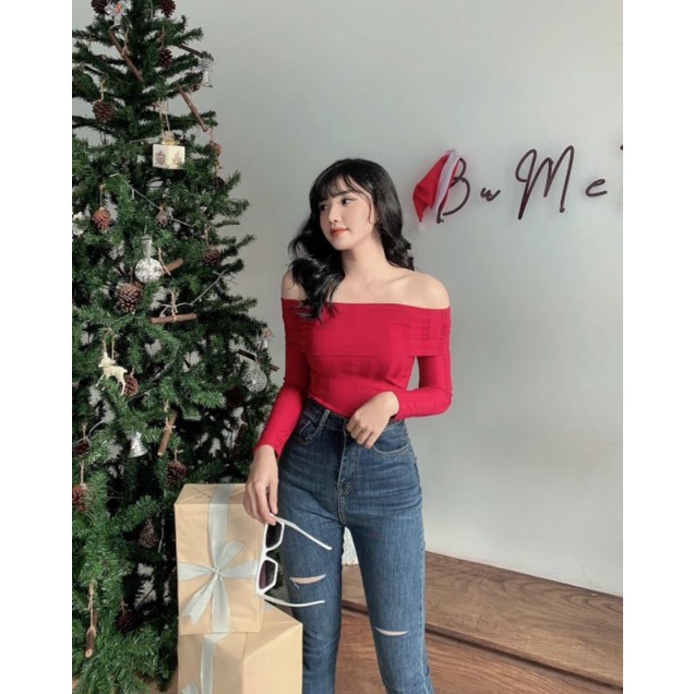 Áo thun bẹt vai tay dài đủ màu