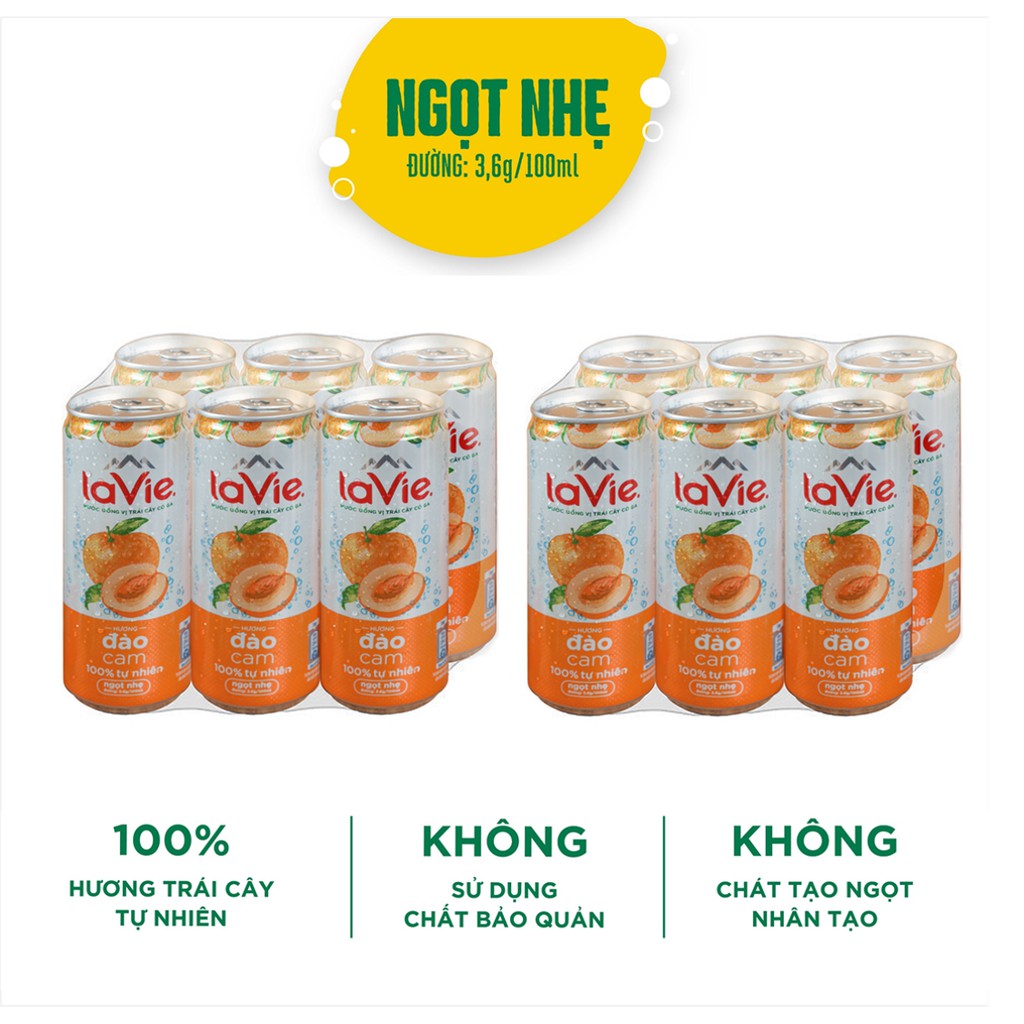 Thùng 12 lon Nước uống vị trái cây có ga La Vie (12 lon x 330ml/ lon)