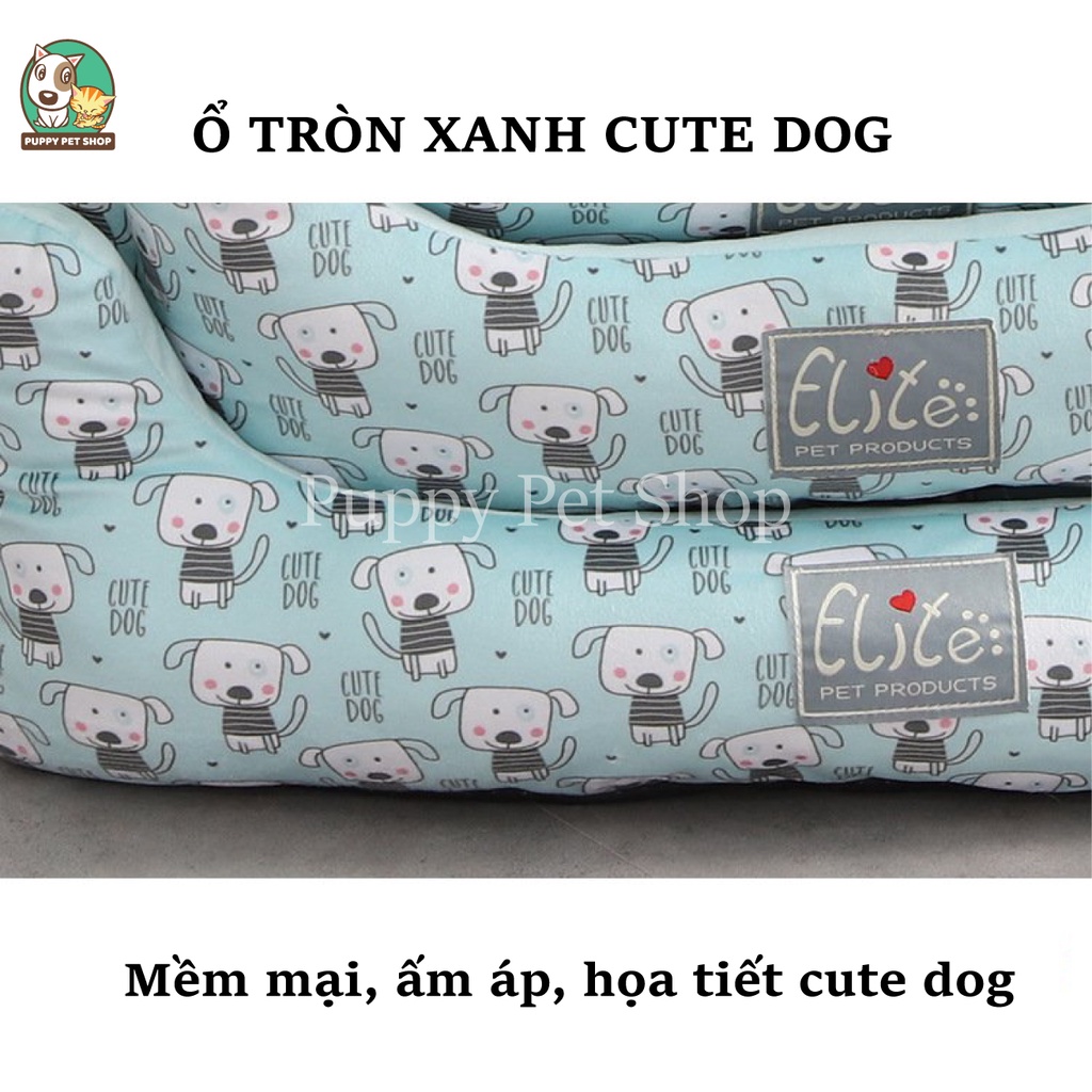 Ổ tròn xanh Cute Dog cho thú cưng, chó mèo- Hàng cao cấp xuất Hàn