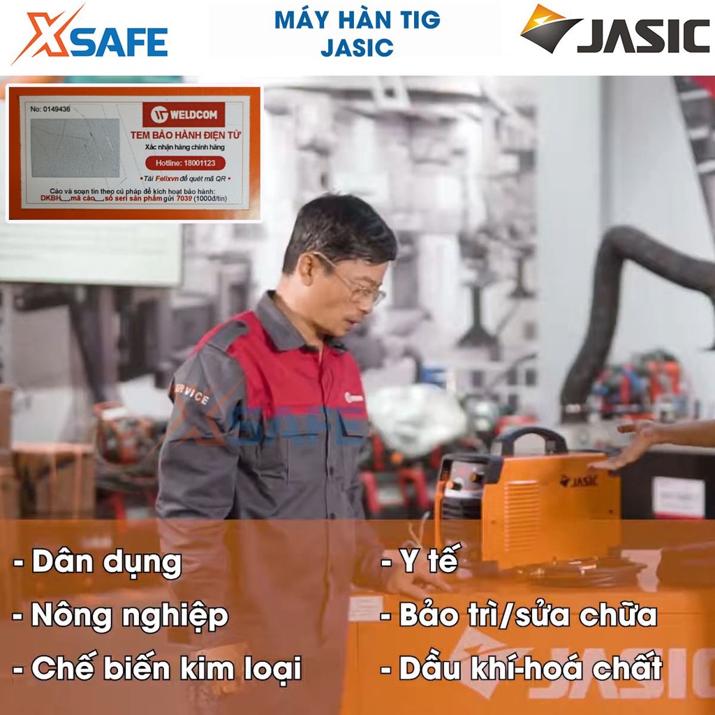 Máy hàn tig Jasic TIG 200S  chống giật,chống quá tải, quá nhiệt, tự động bù áp