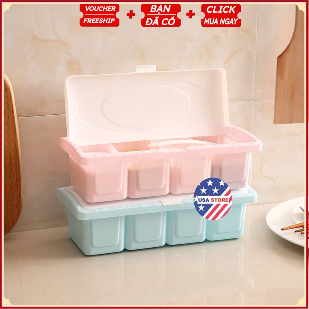 Đựng Gia Vị 4 Ngăn T4 (Kiểu Chữ Nhật Ngang)