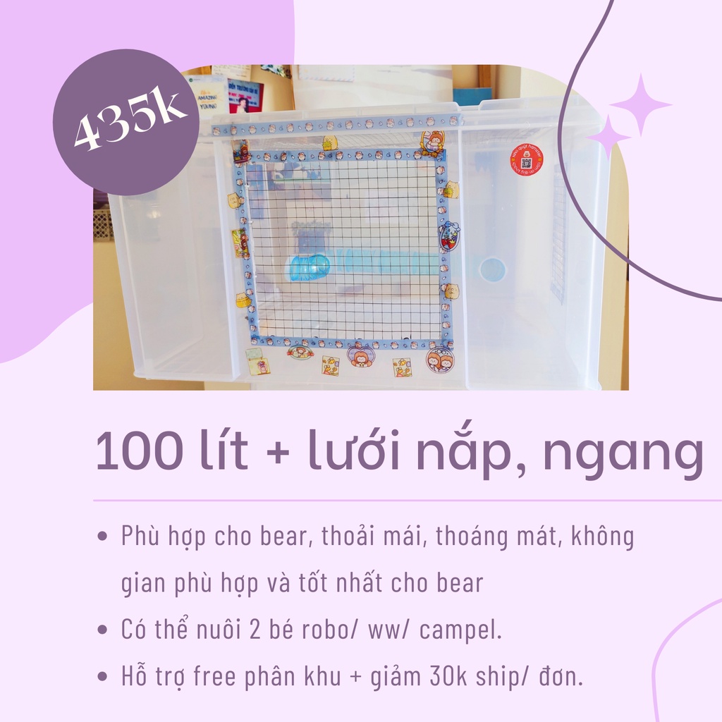 THÙNG NHỰA 100L  2 MẶT LƯỚI NUÔI HAMSTER