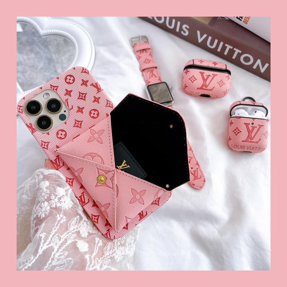 Ốp da L.V ví nút sang chảnh màu hồng iphone 7plus/8plus/X/Xs/Xsmax/11/11promax/12/12pro/12promax/13/13pro/13promax